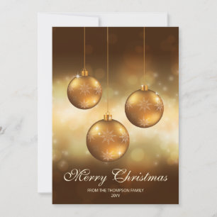 Tarjeta Festiva Adornos Navideños Amarillo Dorado Con Texto Person
