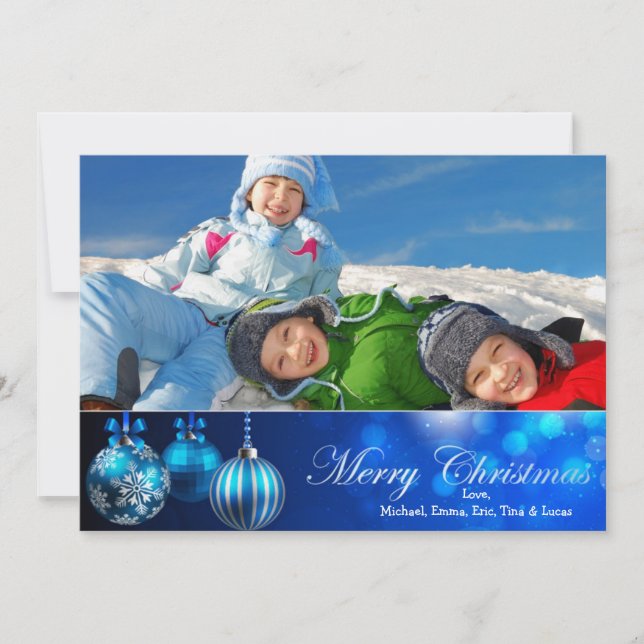 Tarjeta Festiva Adornos Navideños Azules (Anverso)