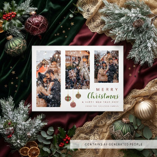 Tarjeta Festiva Adornos Navideños Colgantes con 3 Fotos TMF26