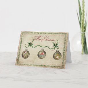 Tarjeta Festiva Adornos Navideños con Cinta Verde