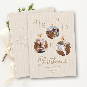 Tarjeta Festiva Adornos Navideños de 3 Fotos Tierra Moderna