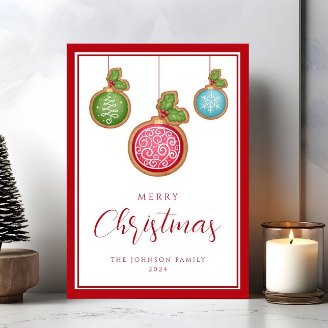 Tarjeta Festiva Adornos Navideños de Letra Elegante (Elegant Script Christmas Baubles Holiday Card)