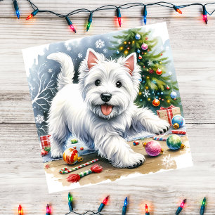 Tarjeta Festiva Adornos Navideños Divertidos Westie