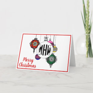 Tarjeta Festiva Adornos Navideños DIY BG Monograma de Círculo Negr