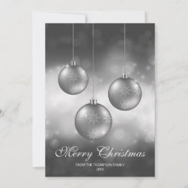 Tarjeta Festiva Adornos Navideños Gris Plateado Con Texto Personal