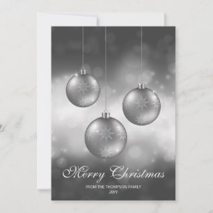 Tarjeta Festiva Adornos Navideños Gris Plateado Con Texto Personal