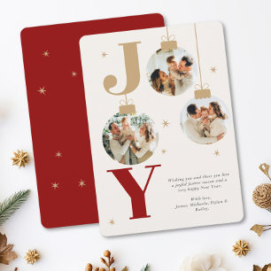 Tarjeta Festiva Adornos Navideños JOY Modernos Foto de Familia