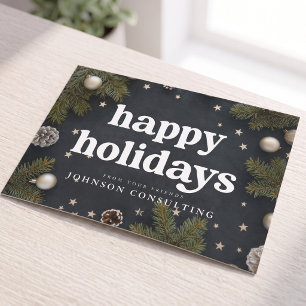 Tarjeta Festiva Adornos Navideños Modernos de Felices Fiestas y Pi