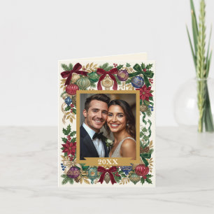 Tarjeta Festiva Adornos Navideños Personalizados Vintage/Antiguos