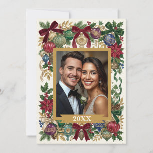 Tarjeta Festiva Adornos Navideños Personalizados Vintage/Antiguos