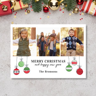 Tarjeta Festiva Adornos Navideños Retro