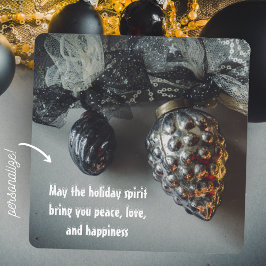 Tarjeta Festiva Adornos Navideños Retro Negro Plateado