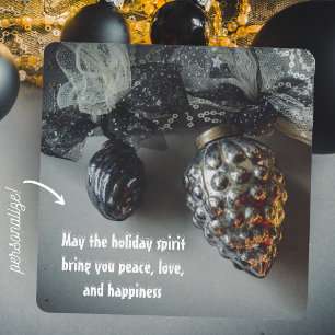 Tarjeta Festiva Adornos Navideños Retro Negros Plateados