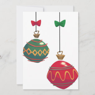 Tarjeta Festiva Adornos Navideños Retro Rojo y Verde