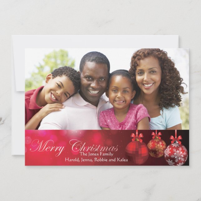 Tarjeta Festiva Adornos Navideños Rojos (Anverso)