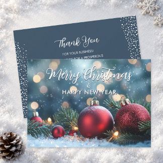 Tarjeta Festiva Adornos Navideños Rojos Elegantes para Negocios