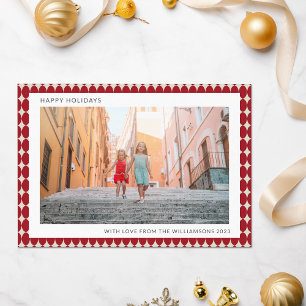 Tarjeta Festiva Adornos Navideños Rojos Retro de Medianos de Siglo