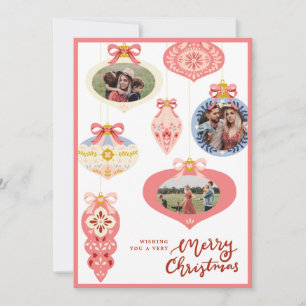 Tarjeta Festiva Adornos Navideños Vintage Pastel Foto