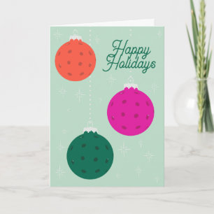 Tarjeta Festiva Adornos personalizados de pickleball Mint Magenta