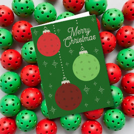 Tarjeta Festiva Adornos personalizados de pickleball rojos y verde