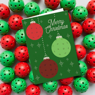 Tarjeta Festiva Adornos personalizados de pickleball rojos y verde