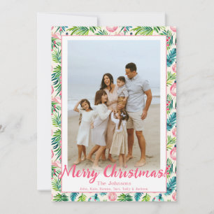 Tarjeta Festiva Adornos Rosa y Verde Preppy con Foto Personalizada