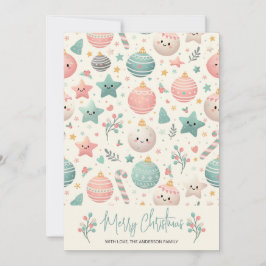 Tarjeta Festiva Adornos y estrellas de patrón navideño pastel ador