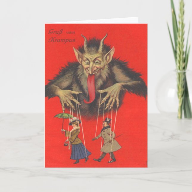 Tarjeta Festiva Adultos que titiren Krampus (Anverso)