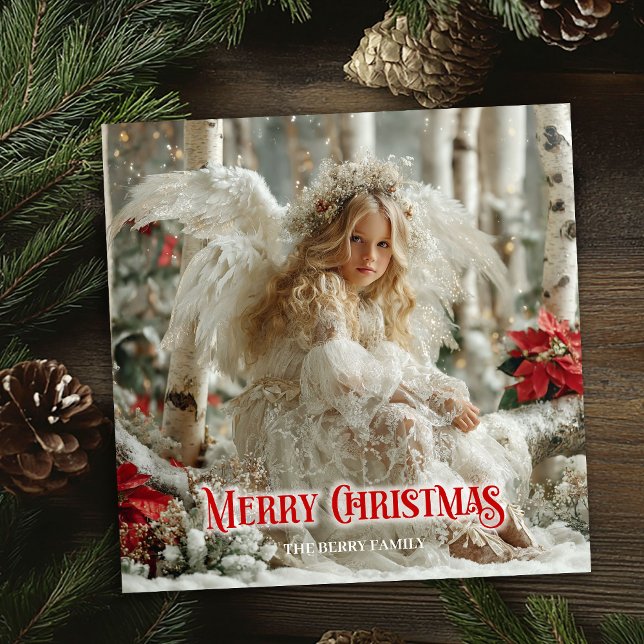 Tarjeta Festiva Aerial angelic angel red gold festive beautiful  (Aerial angelic angel red gold festive beautiful card)