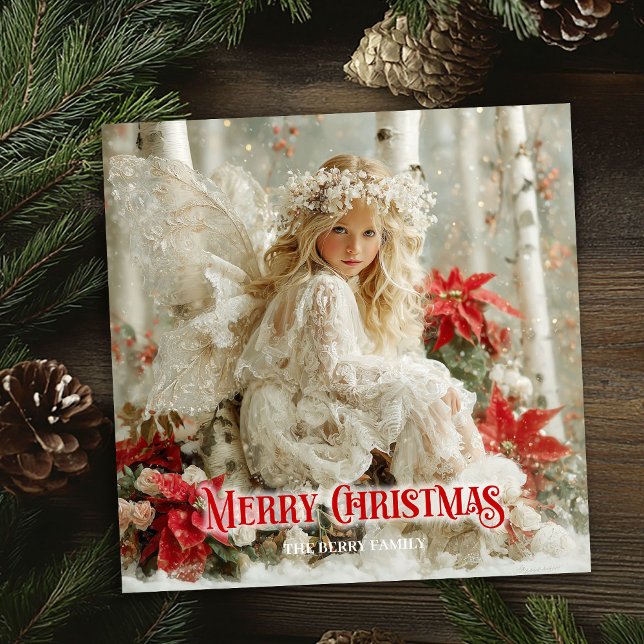 Tarjeta Festiva Aerial Victorian angel red white gold fairy cards (Aerial Victorian angel red white gold fairy greeting card

)
