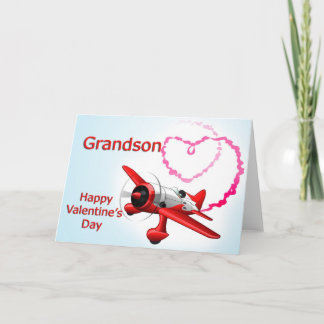 Tarjeta Festiva Aeroplano del el día de San Valentín del nieto con