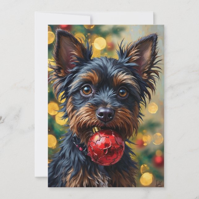 Tarjeta Festiva Affenpinscher Dog with Christmas Ornament (Anverso)