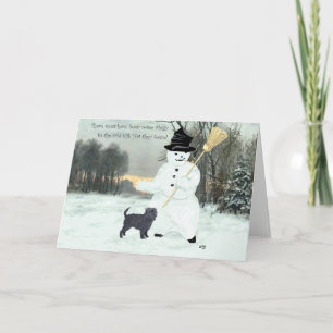 Tarjeta Festiva Affenpinscher y muñeco de nieve