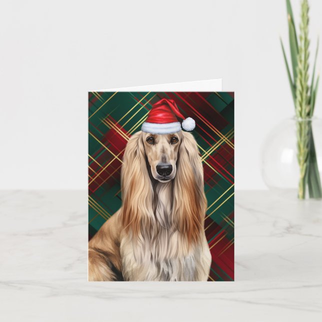 Tarjeta Festiva Afghan Hound Christmas Dog Red Plaid Christmas (Anverso)