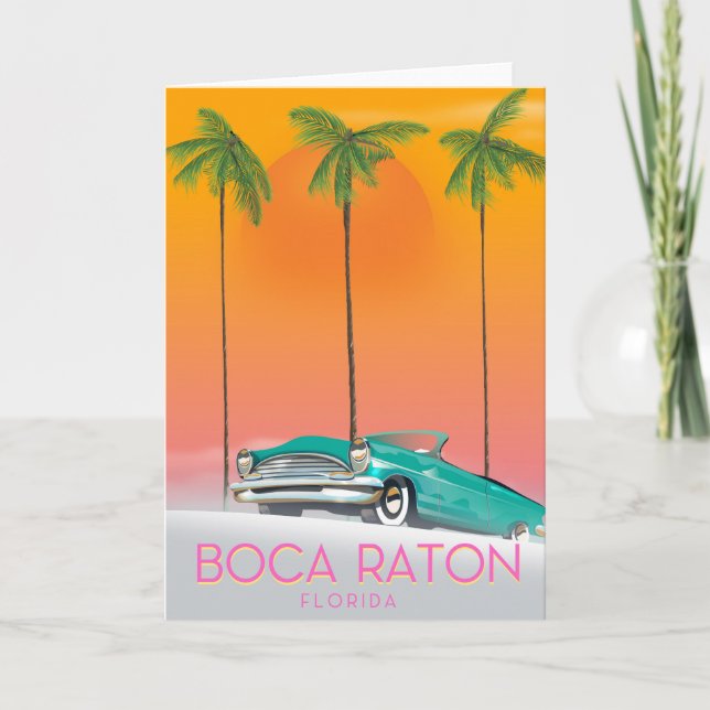 Tarjeta Festiva Afiche de viaje de Boca Raton Florida. (Anverso)
