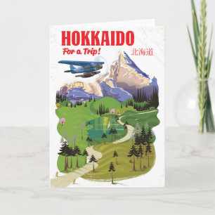 Tarjeta Festiva Afiche de viaje de estilo vintage de Hokkaido japó