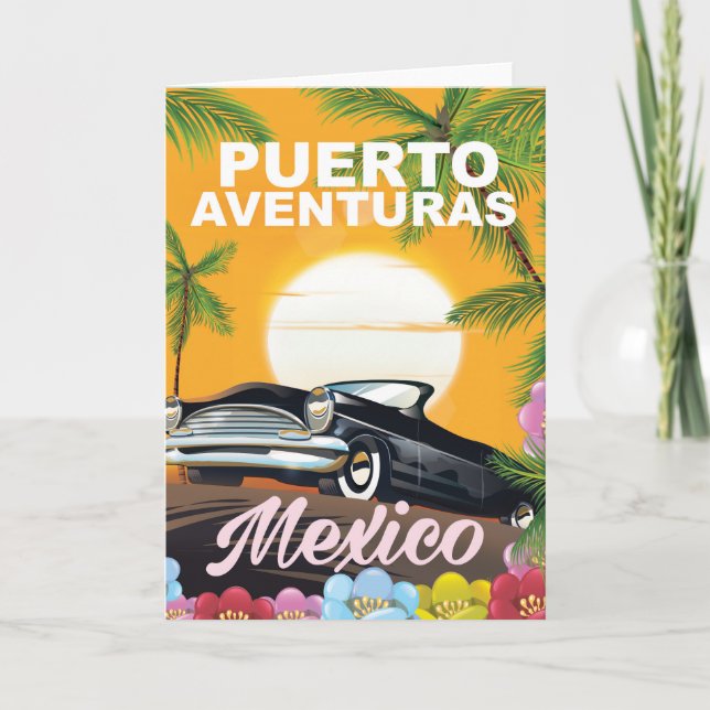 Tarjeta Festiva Afiche de viaje de Puerto Aventuras México (Anverso)