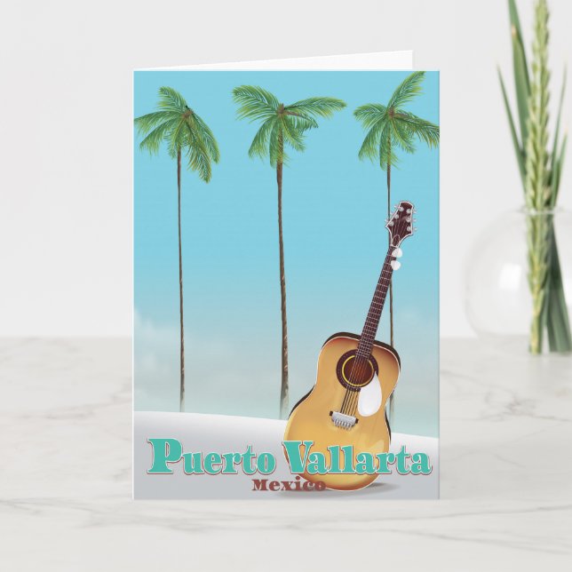 Tarjeta Festiva Afiche de viaje de Puerto Vallarta México (Anverso)