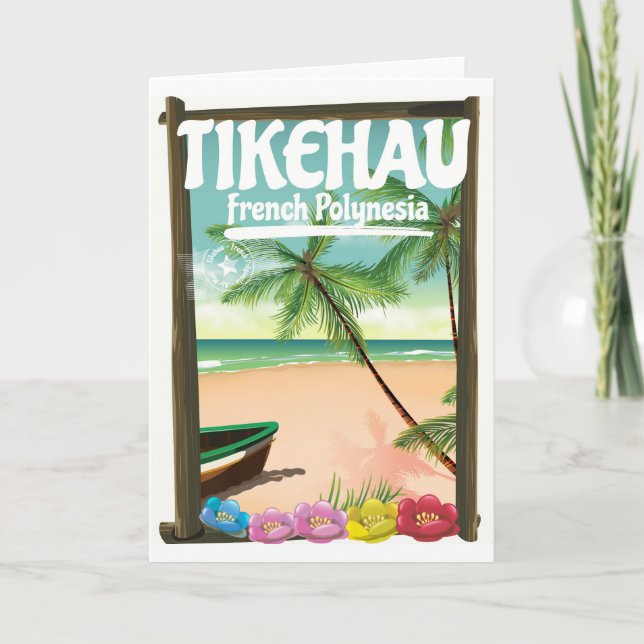 Tarjeta Festiva Afiche de viaje de Tikehau, Polinesia Francesa. (Anverso)