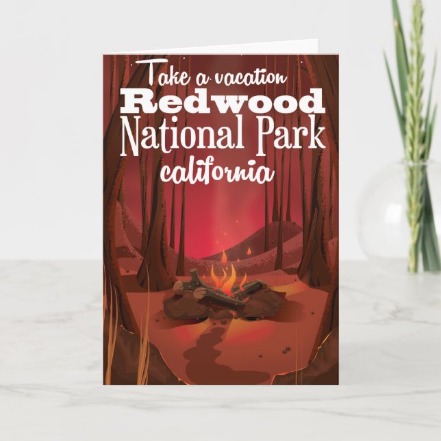 Tarjeta Festiva Afiche de viaje del Parque Nacional Redwood, Calif (Anverso)