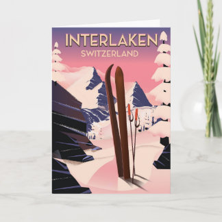 Tarjeta Festiva Afiche de viaje en esquí de Suiza Interlaken.