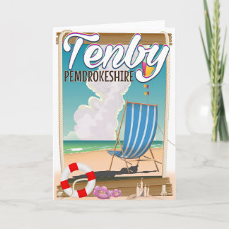 Tarjeta Festiva Afiche de viaje en la playa Tenby Pembrokeshire