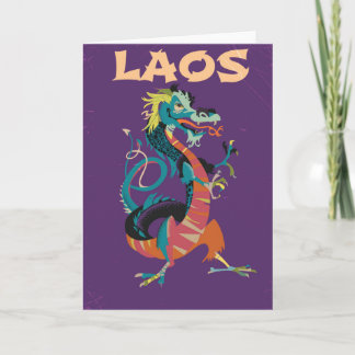 Tarjeta Festiva Afiche de viaje estilo vintage de Laos Dragon