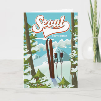 Tarjeta Festiva Afiche de viaje para esquiar en Seúl, Corea del Su