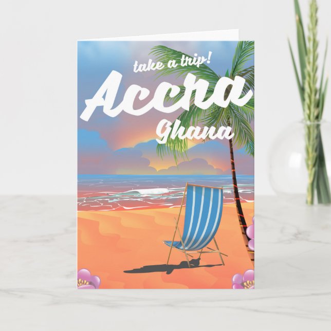 Tarjeta Festiva Afiche de viaje por la playa de Accra Ghana (Anverso)