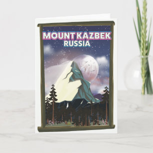 Tarjeta Festiva Afiche de viaje ruso del Monte Kazbek.
