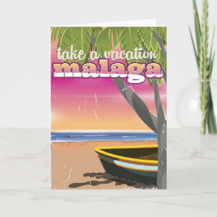 Tarjeta Festiva Afiche de viajes de Málaga España.