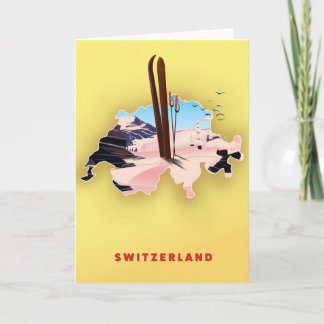 Tarjeta Festiva Afiche de viajes en Ski de Suiza.