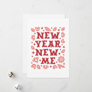 Tarjeta Festiva Afirmaciones de año nuevo, nueva yo, floral rosa e
