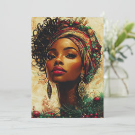 Tarjeta Festiva Afrocentric Christmas Queen–Flat Holiday Card